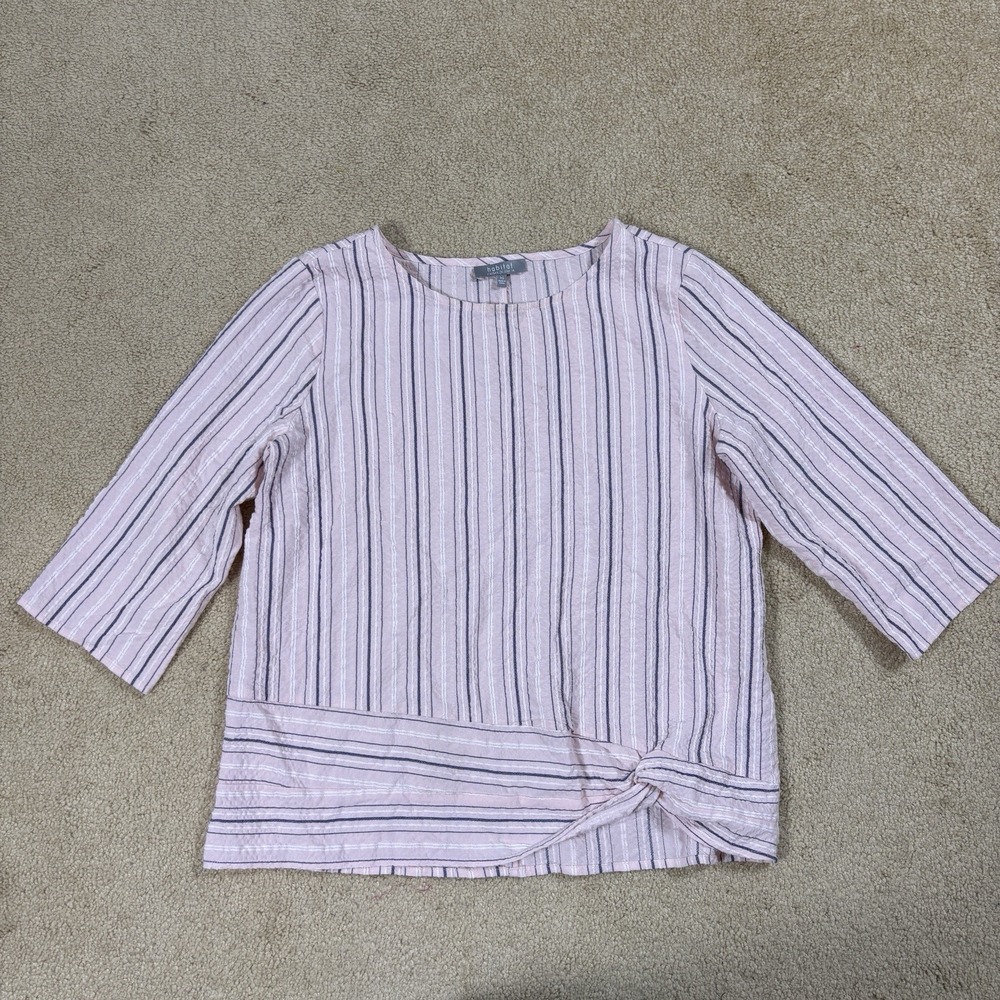 Habitat Top Womens Size XS Pink Striped Half Sleeve Round Neck Casual Basic